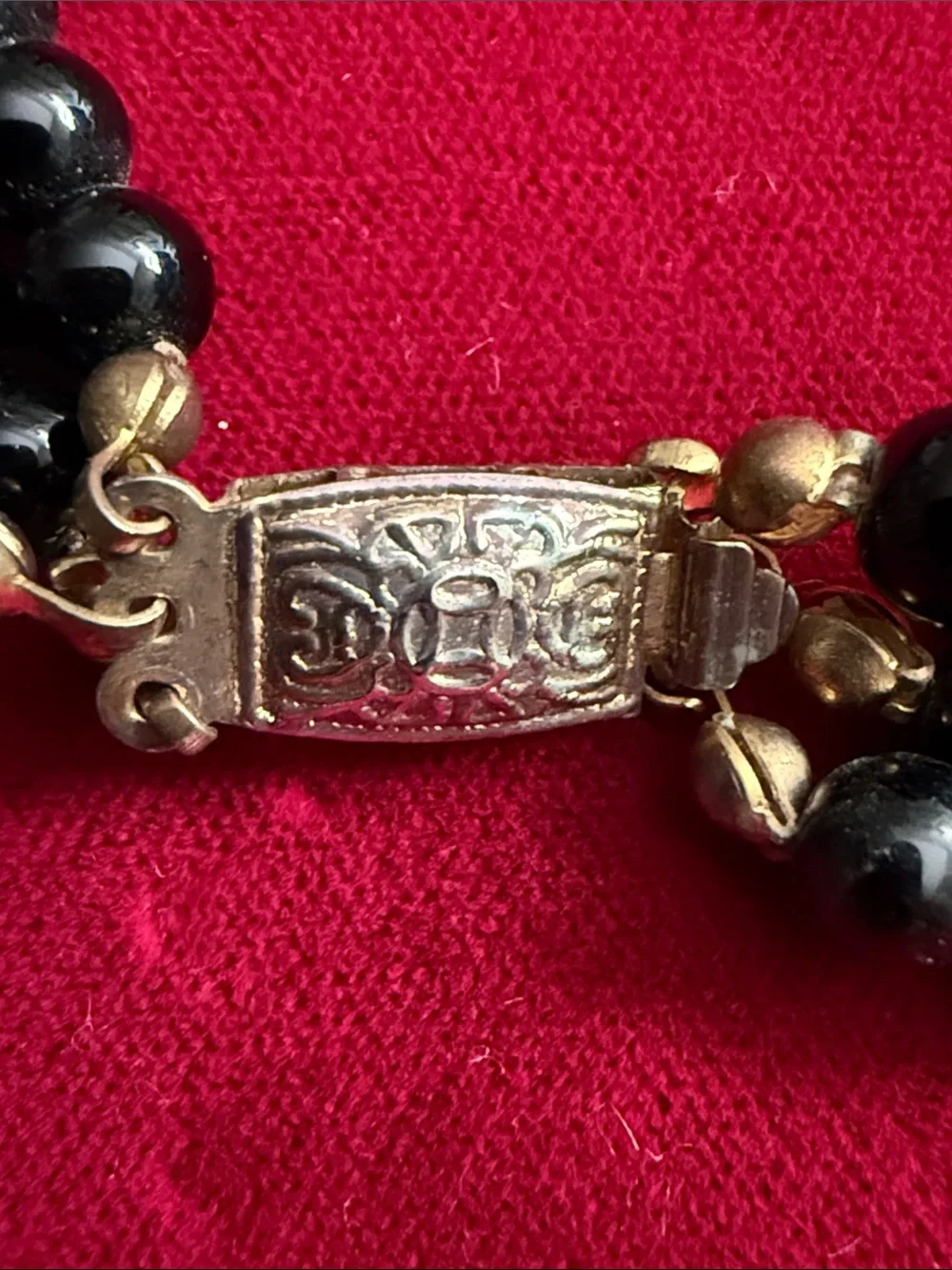 Black Beaded Necklace, Earring and Bracelet Set with Gold Accents